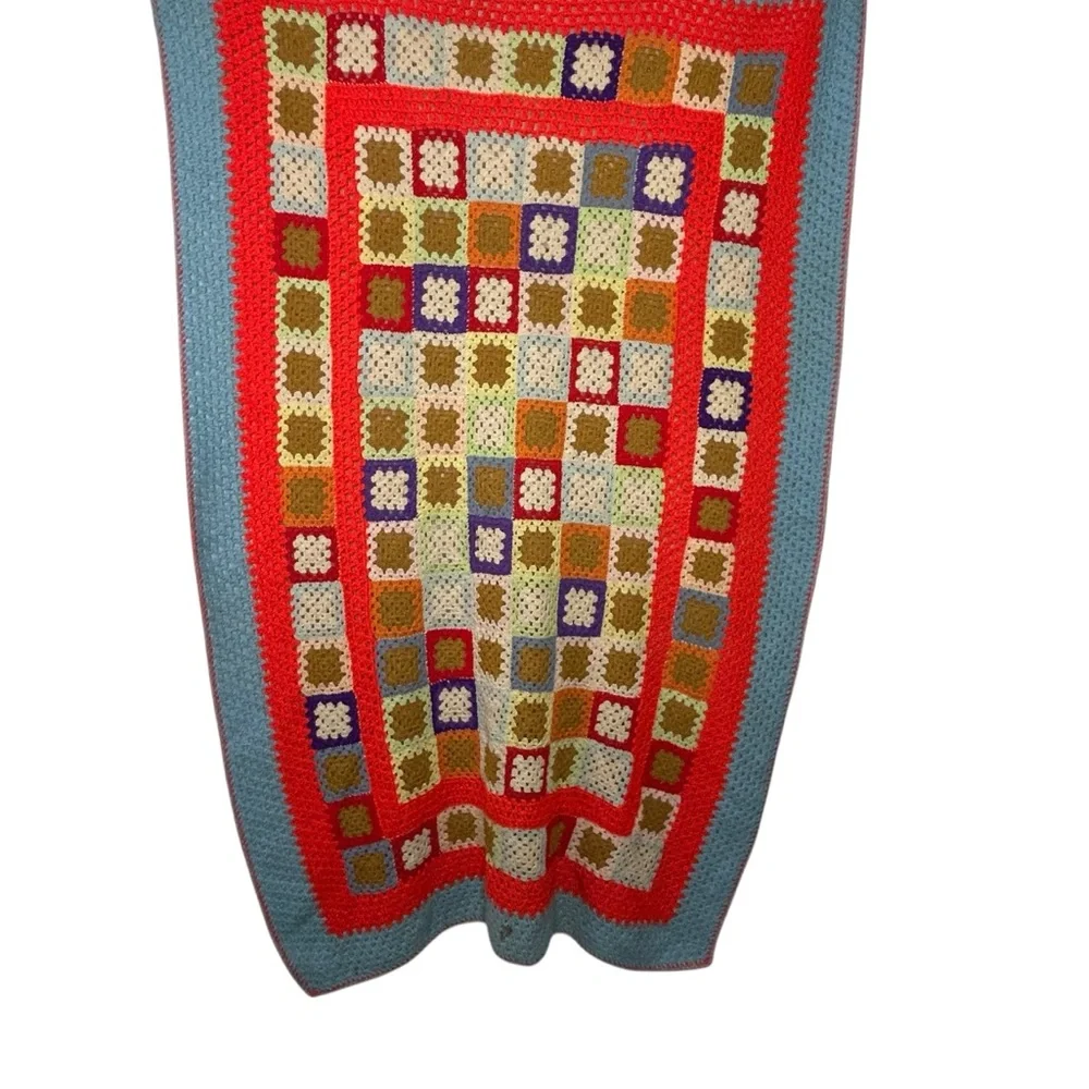Vintage Colorful Granny Square Crochet Afghan Throw Blanket Multicolor 67 x 42